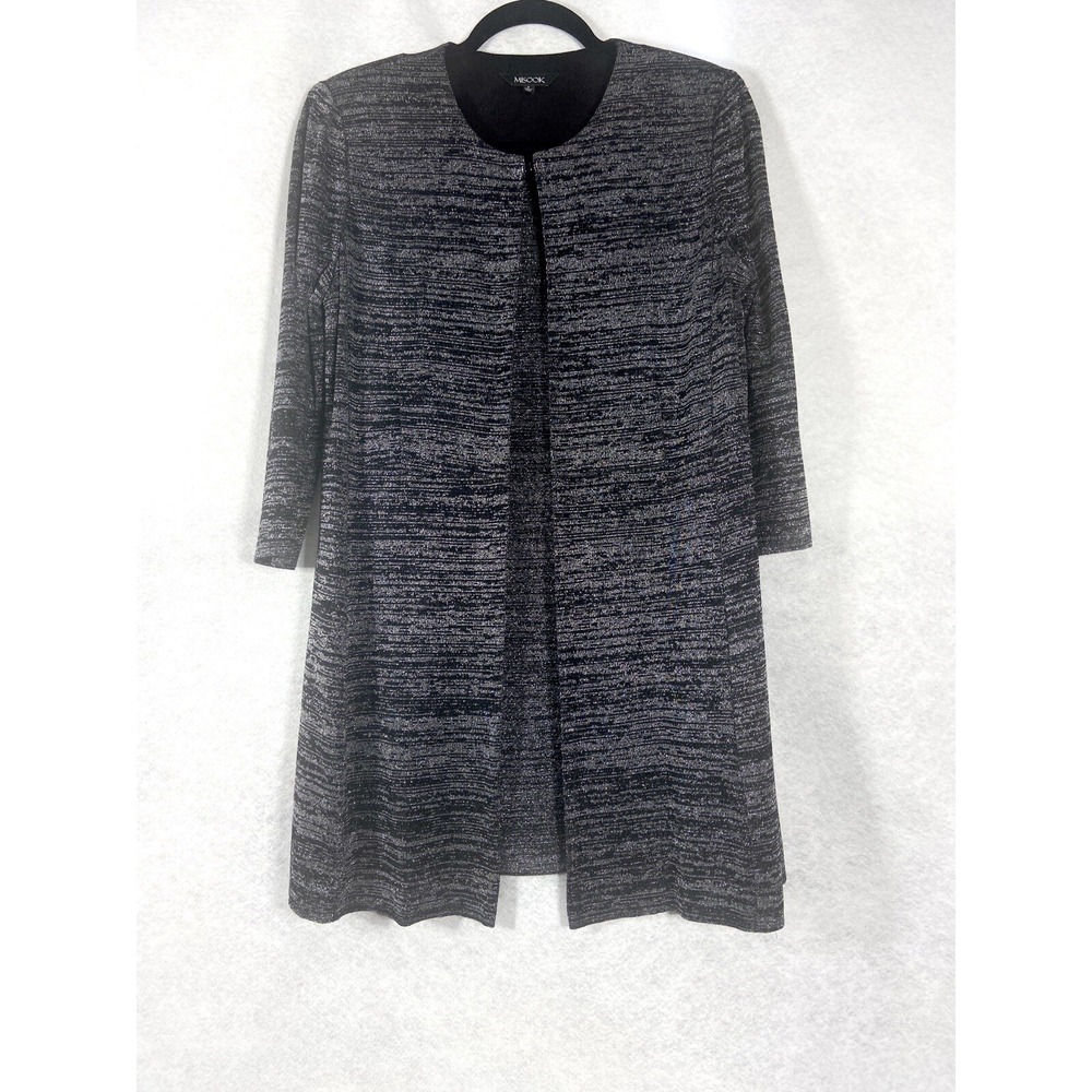 Misook Cardigan Women's Small Black Silver Long Sweater Shimmer Open